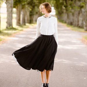 Son de Flor High Waisted Black Linen Circle Skirt